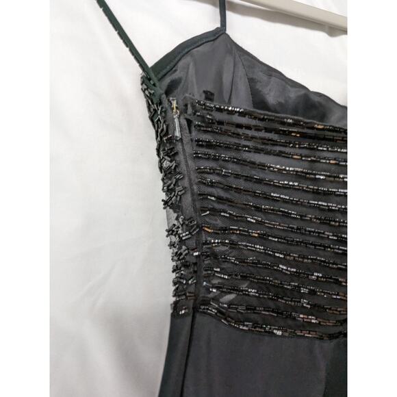 Niteline by Nahdree Beaded Formal Dress 6 Black Strappy Evening Slit Sequin Maxi - Picture 9 of 16